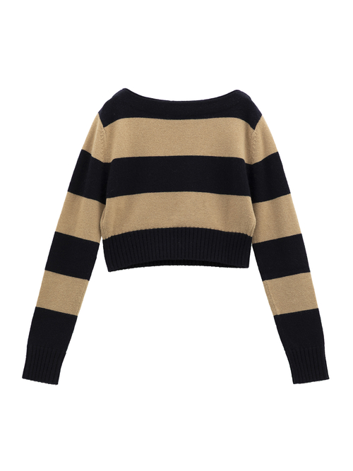 ウール カシミヤ ストライプ ニット 詳細画像 ネイビー／キャメル 2