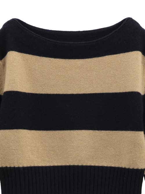 ウール カシミヤ ストライプ ニット 詳細画像 ネイビー／キャメル 3