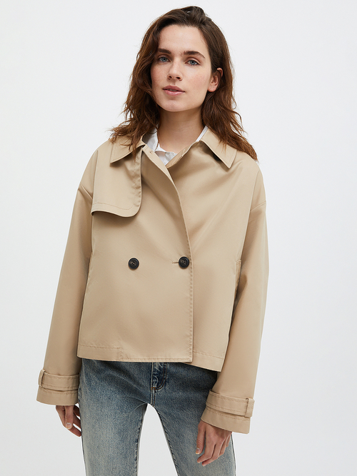  ギャバジン クロップド トレンチ コート