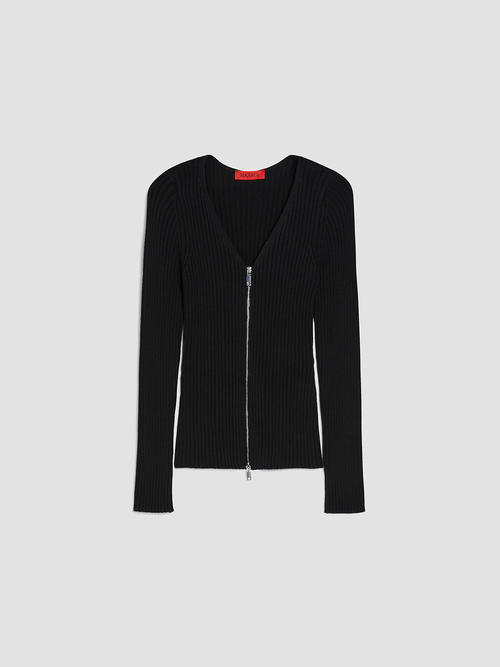  ジップアップ リブ ニット カーディガン 詳細画像 ブラック 4