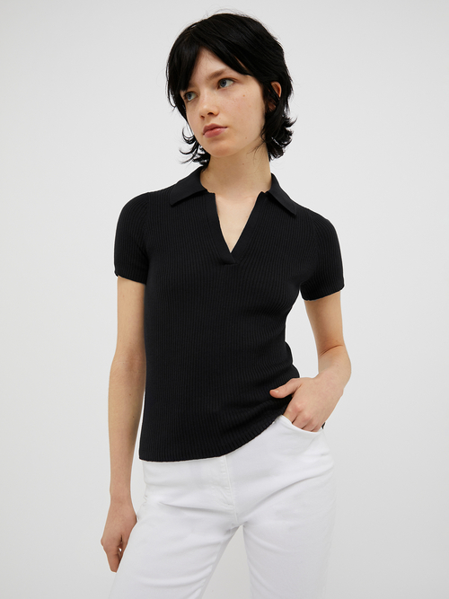 コットン モダール ポロニット 詳細画像 ブラック 1