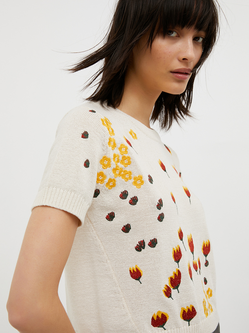  フラワー エンブロイダリー ニット 詳細画像 オフホワイト 6