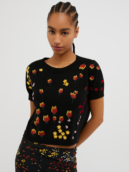  フラワー エンブロイダリー ニット 詳細画像 ブラック 1