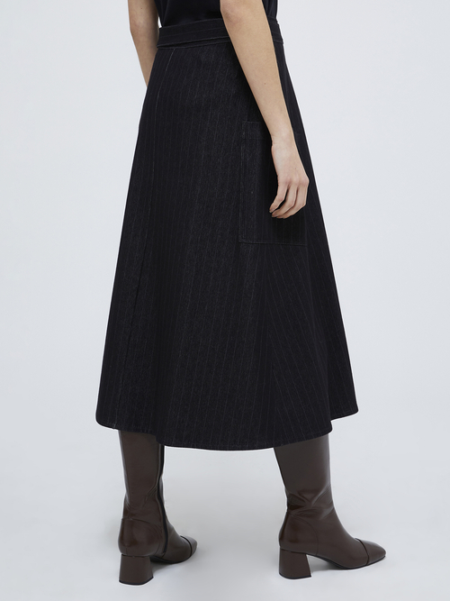  ピンストライプ ジャージー ミディ スカート 詳細画像 ブラック 2