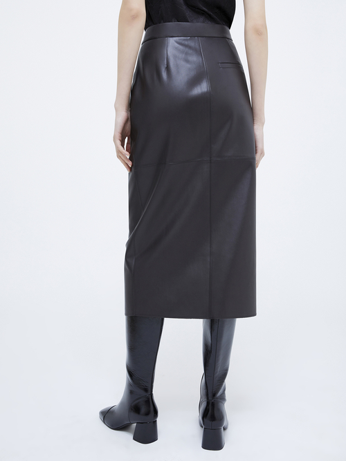  フェイクレザー ストレッチ ミディ スカート 詳細画像 ダークブラウン 2