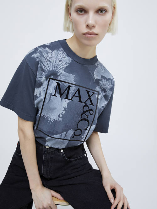  フラワー プリント ロゴ Tシャツ 詳細画像 グレー 3