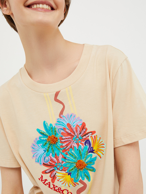 プリント エンブロイダリー Tシャツ 詳細画像 ベージュ 7