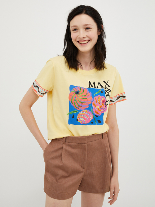 プリント エンブロイダリー Tシャツ 詳細画像 イエロー 1