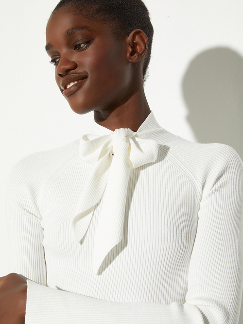 ボウタイ リブ ニット 詳細画像 ホワイト 3
